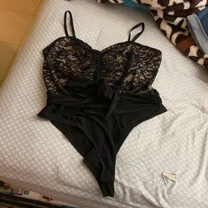 Lace body suit with front tie